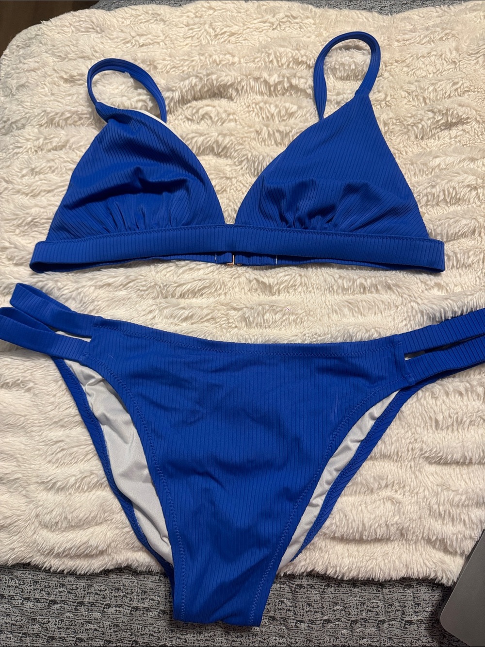 Shade & Shore Royal Blue Ribbed Triangle Bikini Set